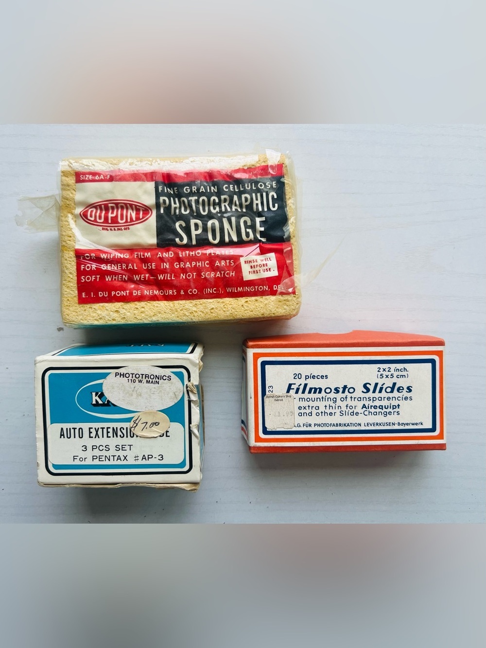 Vintage Photography Lot Kalt Pentax AP-3 Extension Tubes DuPont Sponge Filmosto